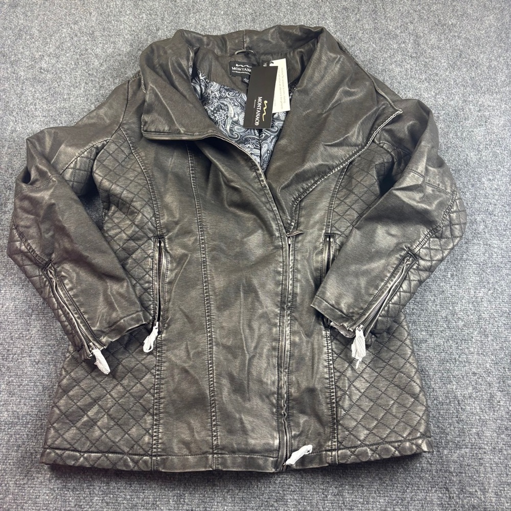 MONTANACO Women’s Charcoal Grey NWT Faux Leather Jacket size: Large